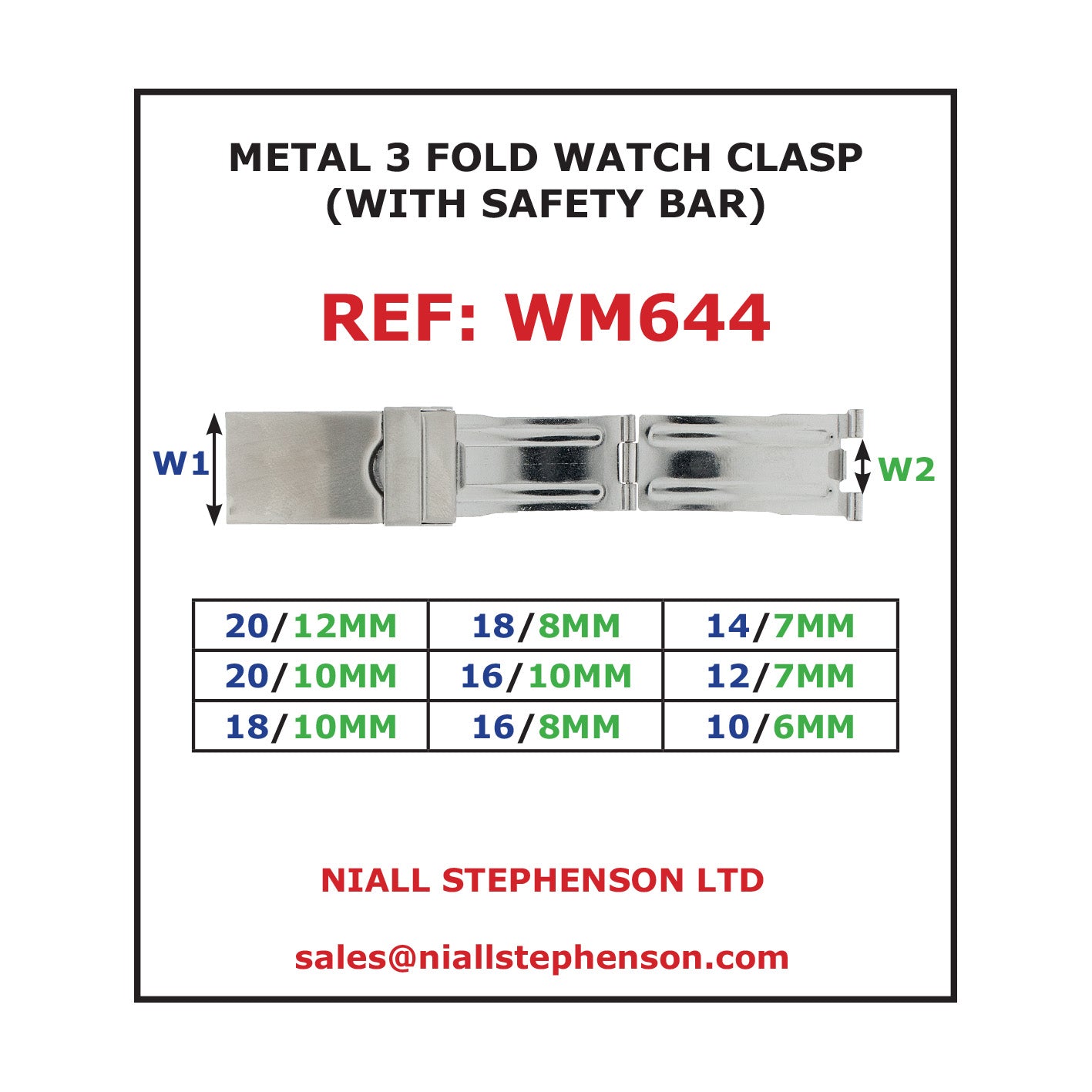 Metal 3 Fold Clasp (with safety) WM644